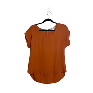 Pink Rose Burnt Orange Zip Back Short Sleeve Blouse Medium Women’s